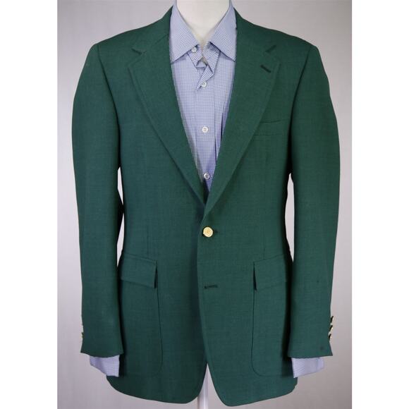 Vintage 70s 80s Masters Augusta Green Gold Button Blazer Jacket Botany 38R - Picture 2 of 7